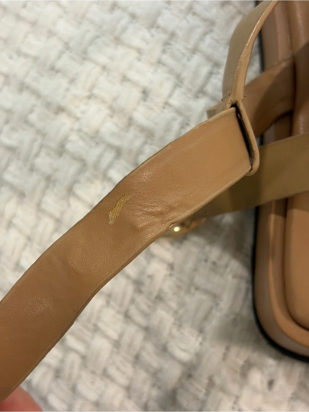 Zara Tan Leather Platform Sandals with Gold Ring Detail - Picture 9 of 9